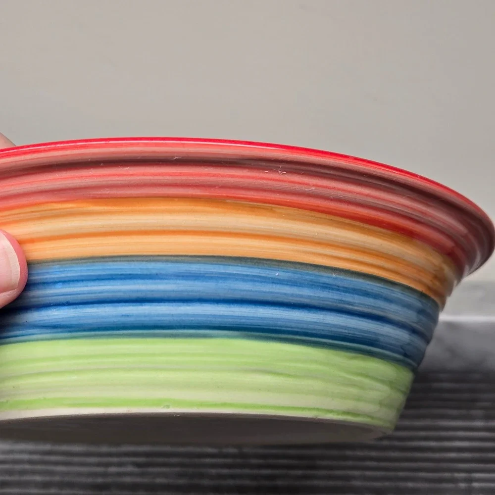 VTG. Gibson Designs Stylish Living Rainbow Stripes Hand Painted Soup/Cereal Bowl